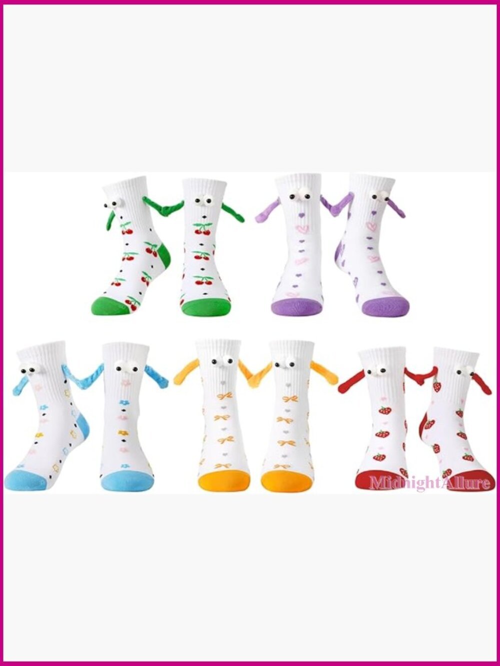 Magnetic Holding Hands Socks 5 Pair Novelty Funny Cute Eye Design Gift